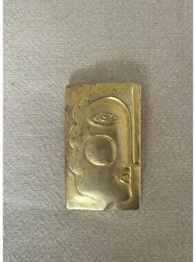Vintage Modernist Cubism Gold Tone Abstract Face Brooch Pin Pablo Picasso Style